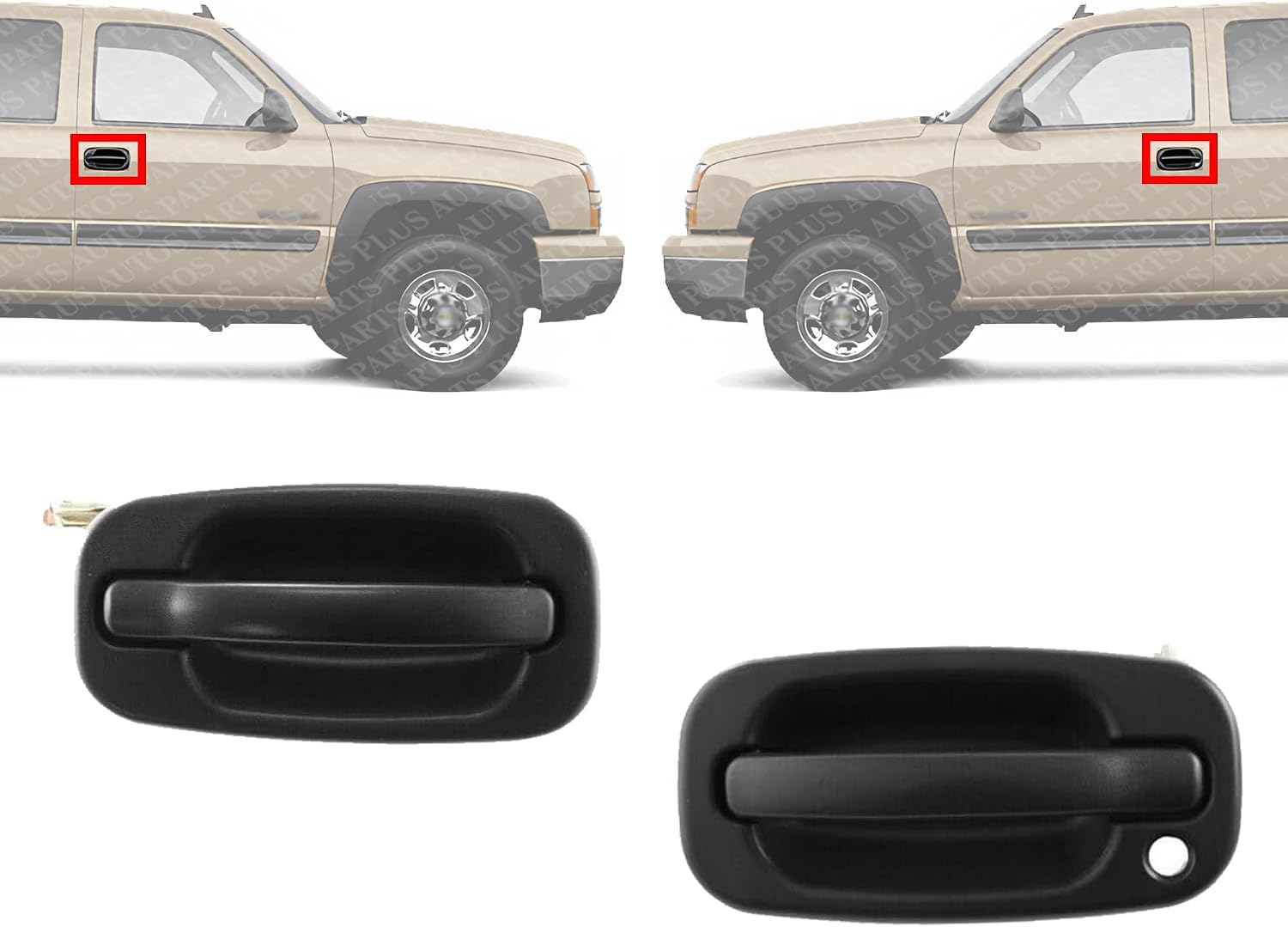 Set of 2 Front Exterior Door Handle Smooth Black Left Driver & Right Passenger Side Direct Replacement Compatible with 1999-2006 Chevrolet Silverado/GMC Sierra GM1311131 GM1310140