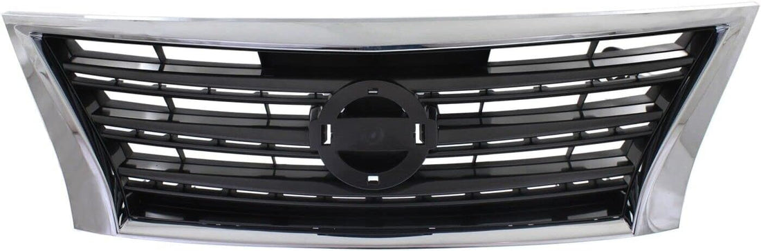 Front Grille Chrome Shell With Dark Gray Insert Direct Replacement Compatible With 2013-2015 Nissan Sentra NI1200253 623103RM0A