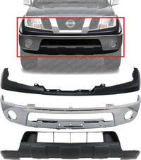 Front Bumper Chrome Steel + Upper Cover + Lower Valance Primed Direct Replacement Compatible With 2005-2017 Nissan Frontier NI1002143 NI1014100 NI1015100 62014ZL00B 62025ZL00B