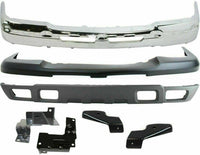 Front Bumper Chrome Steel + Upper Cover + Lower Valance Textured + Brackets Set Of 4 Direct Replacement Compatible With Chevrolet Silverado 1500 2003-2006 / Avalanche 2002-2006