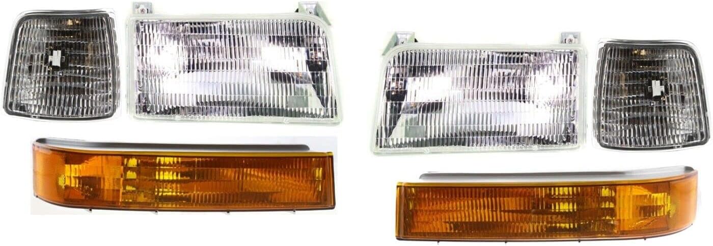 Front Head + Corner Light Left Driver & Right Passenger Side Direct Replacement Compatible With 1992-1997 Ford F-Series FO2503114 FO2502118 FO2550110 FO2551108 F2TZ13008A F2TZ13008B
