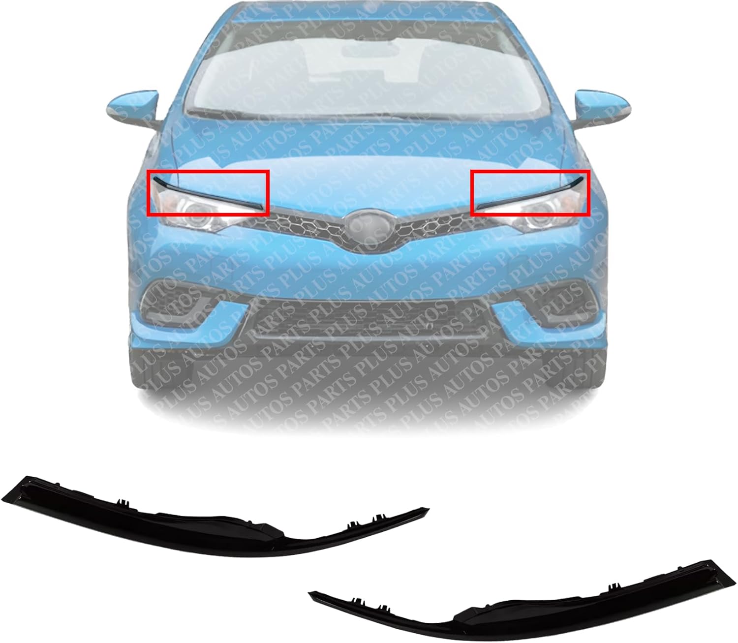 Set Of 2 Front Head Light Molding Primed Left Driver & Right Passenger Side Direct Replacement Compatible With 2017-2018 Toyota Corolla iM / 2016 Scion TO2511105 TO2510105 5318112060