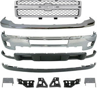 Front Bumper + Grille + Upper Cover Chrome + Valance + Extension Textured + Set Of 6 Bracket Right & Left Side Direct Replacement Compatible With Chevy Silverado 2500HD 3500HD 2011-14