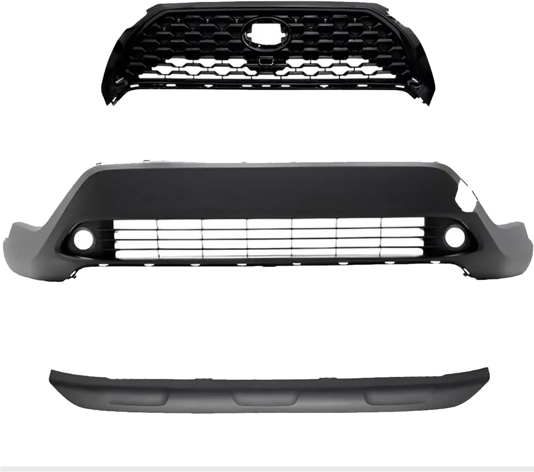 Front Bumper Cover + Upper Grille Mesh Black + Lower Valance Center Molding Primed Direct Replacement Compatible With 2022-2024 Toyota Corolla Cross XLE