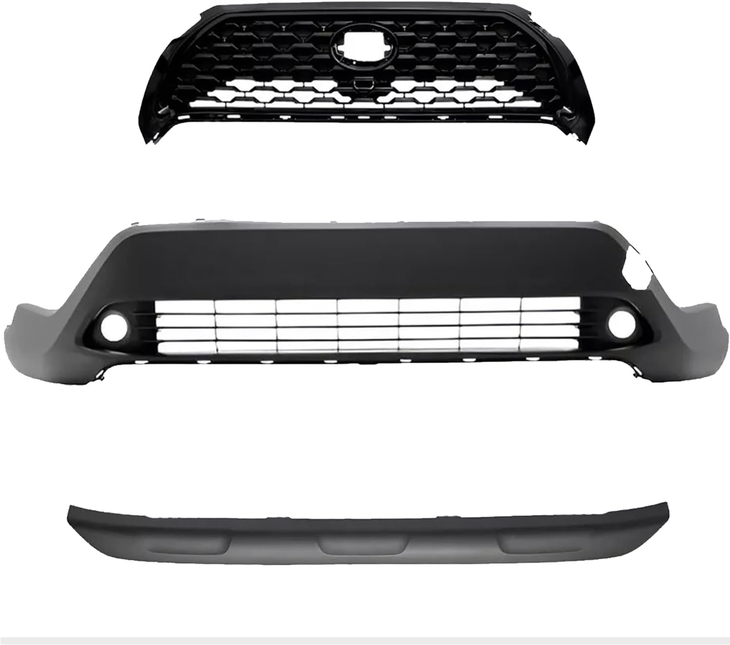 Front Bumper Cover + Upper Grille Mesh Black + Lower Valance Center Molding Primed Direct Replacement Compatible With 2022-2024 Toyota Corolla Cross XLE
