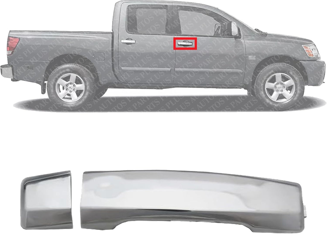Front Exterior Door Handle + Cap Chrome Plastic Without Keyhole Right Passenger Side Direct Replacement Compatible with 2004-2018 Nissan Titan FDH010268 80646ZC00A