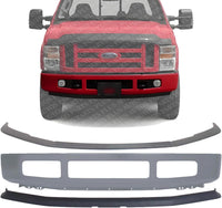 Front Bumper Primed Steel + Upper Molding + Lower Valance Spoiler Textured Direct Replacement Compatible With 2008-2010 Ford F-250 F-350 Super Duty FO1044103 FO1002403 FO1093114