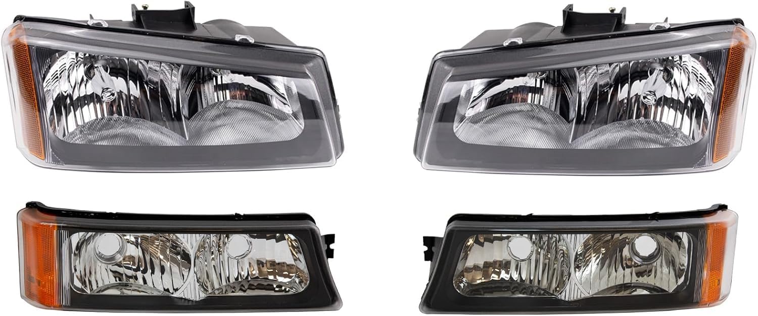 Front Bumper Primed Steel + Grille + Upper Cover + Lower Valance + Brackets + Headlights + Fog Lamps Left & Right Direct Replacement Compatible With 2003-2006 Chevrolet Silverado 1500