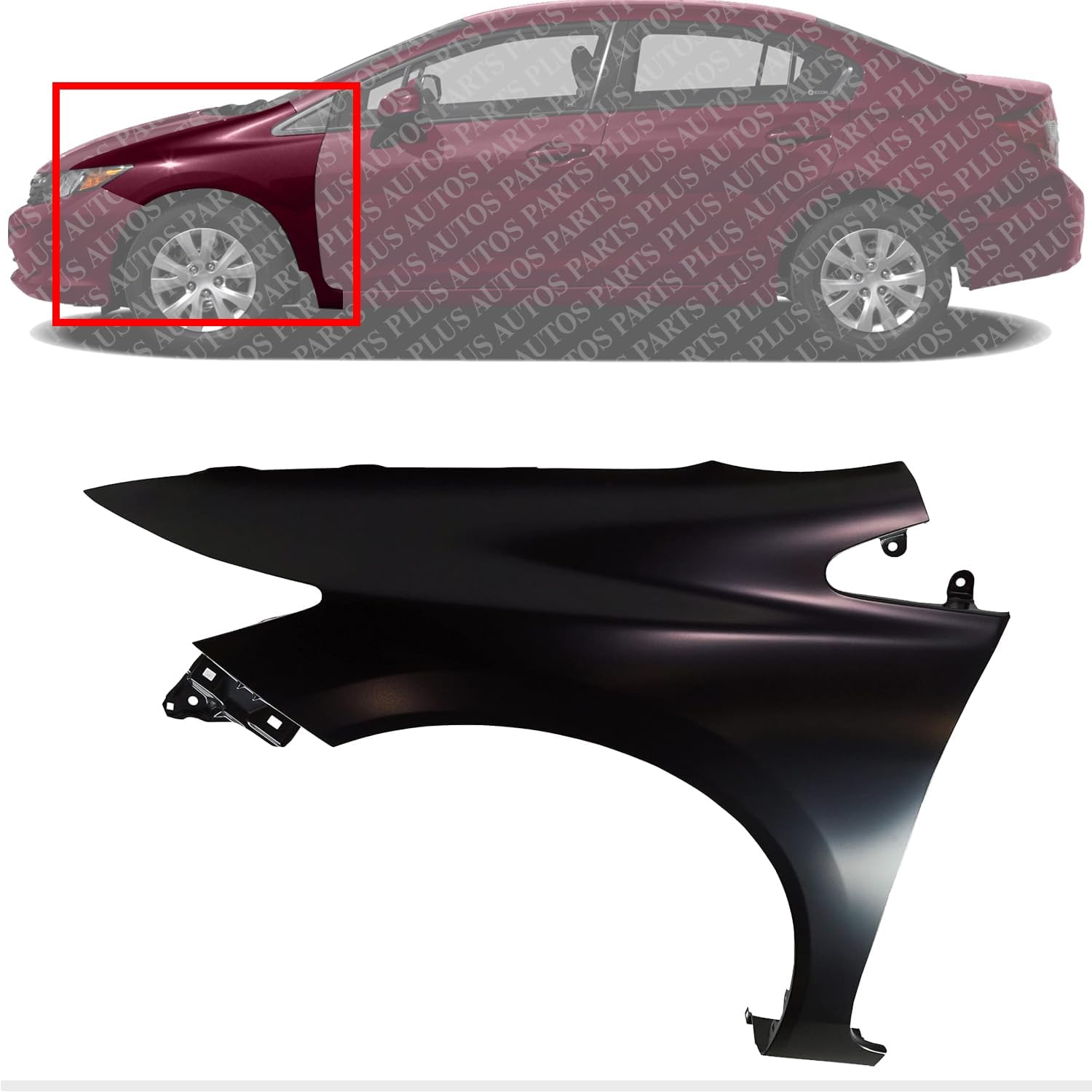 Front Fender Primed Steel Left Driver Side Direct Replacement Compatible With 2012-2015 Honda Civic HO1240181 60261TR6305ZZ