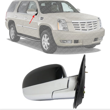 Front Power Folding Mirror Heated Chrome Base With Paintable Cap Right Passenger Side Direct Replacement Compatible With Cadillac Escalade 2007-2014 GM01ER-S 25776162
