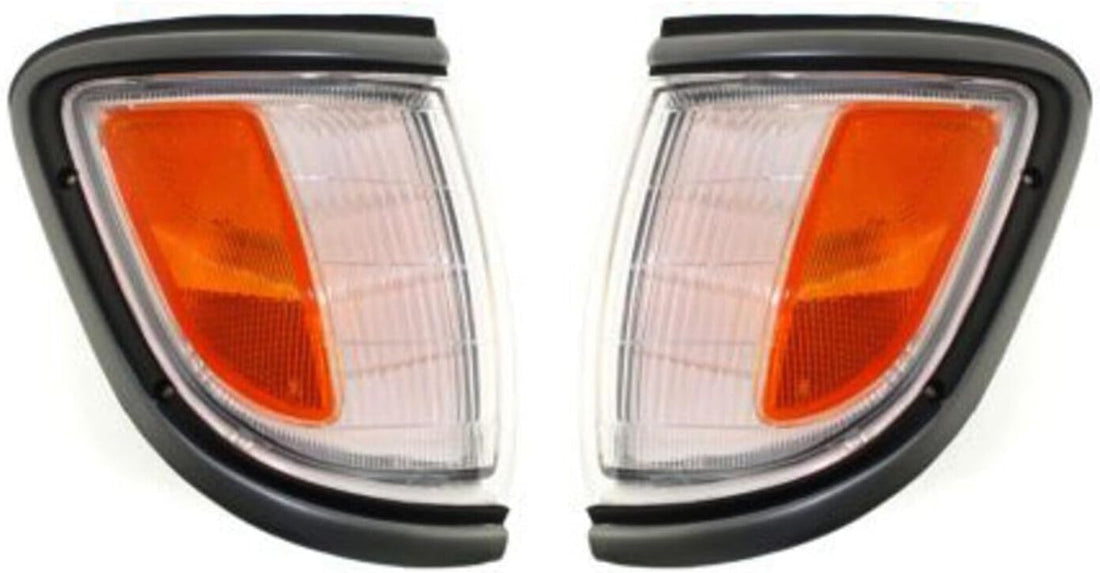 Set Of 2 Front Corner Light Assembly With Primed Trim Right Passenger & Left Driver Side Direct Replacement Compatible With 1995-1996 Toyota Tacoma TO2521141 TO2520141 8161004010