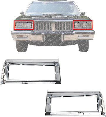 Set Of 2 Front Head Light Door Bezels Left Driver & Right Passenger Side Direct Replacement Compatible With 1981-1985 Chevrolet Caprice / 1987-1989 Pontiac Safari GM2512102