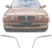 Set Of 2 Front Bumper Outer Cover Molding Chrome Plastic Left Driver & Right Passenger Side Direct Replacement Compatible With 1995-2001 BMW 7-Series BM1047104 BM1046104