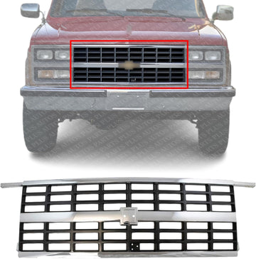 Front Grille Chrome Shell And Argent Insert Direct Replacement Compatible With 1989-1991 Chevrolet Suburban GM1200169 15628796