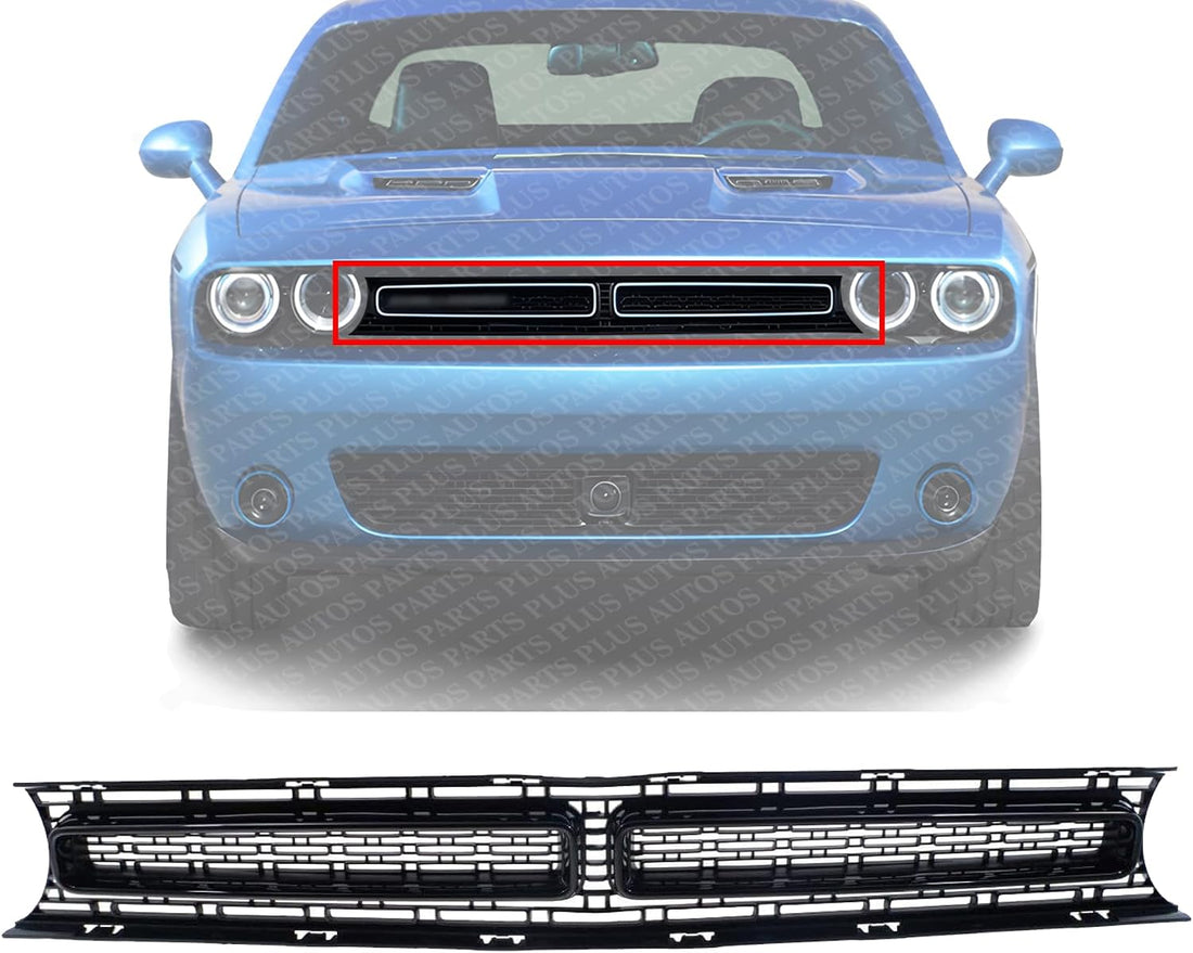 Front Grille Textured Shell And Insert Plastic With Black Molding Direct Replacement Compatible With 2015-2022 Dodge Challenger CH1200390 68262955AD