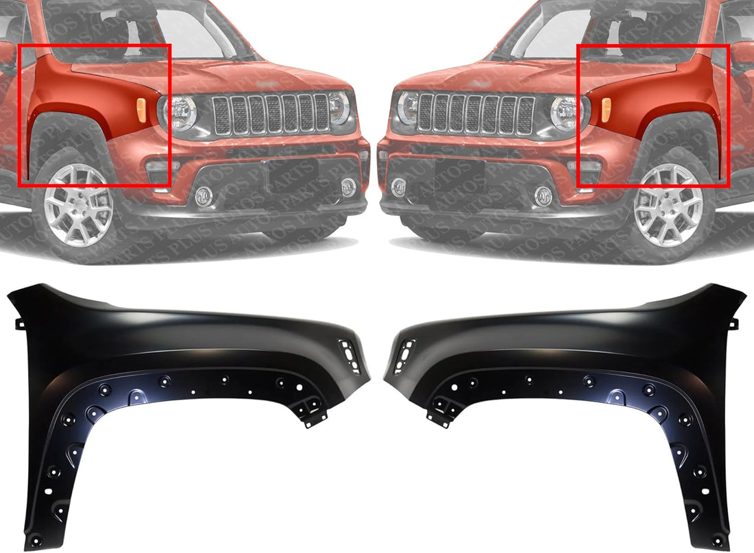Set Of 2 Front Fender Primed Steel Left Driver & Right Passenger Side Direct Replacement Compatible With 2015-2023 Jeep Renegade CH1241284 CH1240284 68307086AA 68306752AA