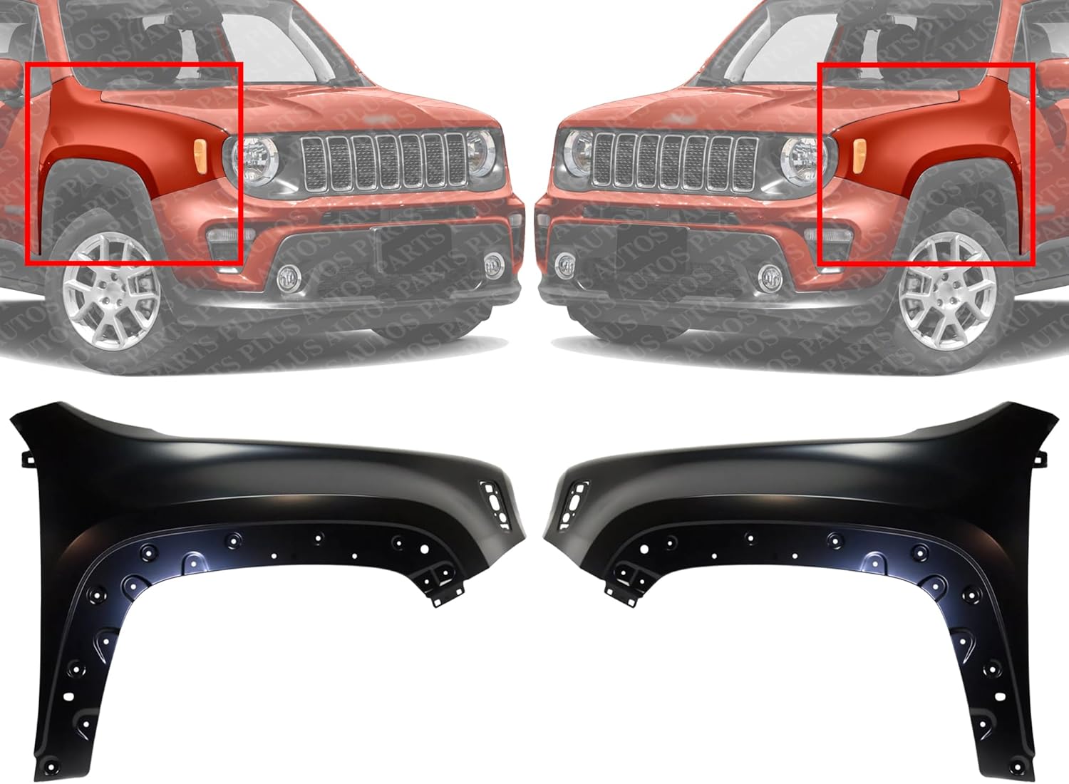 Set Of 2 Front Fender Primed Steel Left Driver & Right Passenger Side Direct Replacement Compatible With 2015-2023 Jeep Renegade CH1241284 CH1240284 68307086AA 68306752AA