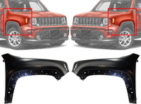 Set Of 2 Front Fender Primed Steel Left Driver & Right Passenger Side Direct Replacement Compatible With 2015-2023 Jeep Renegade CH1241284 CH1240284 68307086AA 68306752AA
