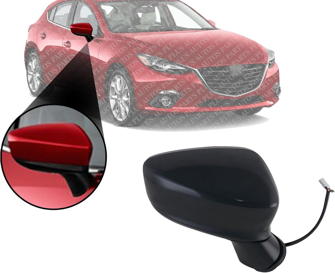 Front Power Mirror Manual Folding Non-Heated Primed Right Passenger Side Direct Replacement Compatible With 2014-2016 Mazda 3 MA1321179 BHS269121E-PFM BJT869121A