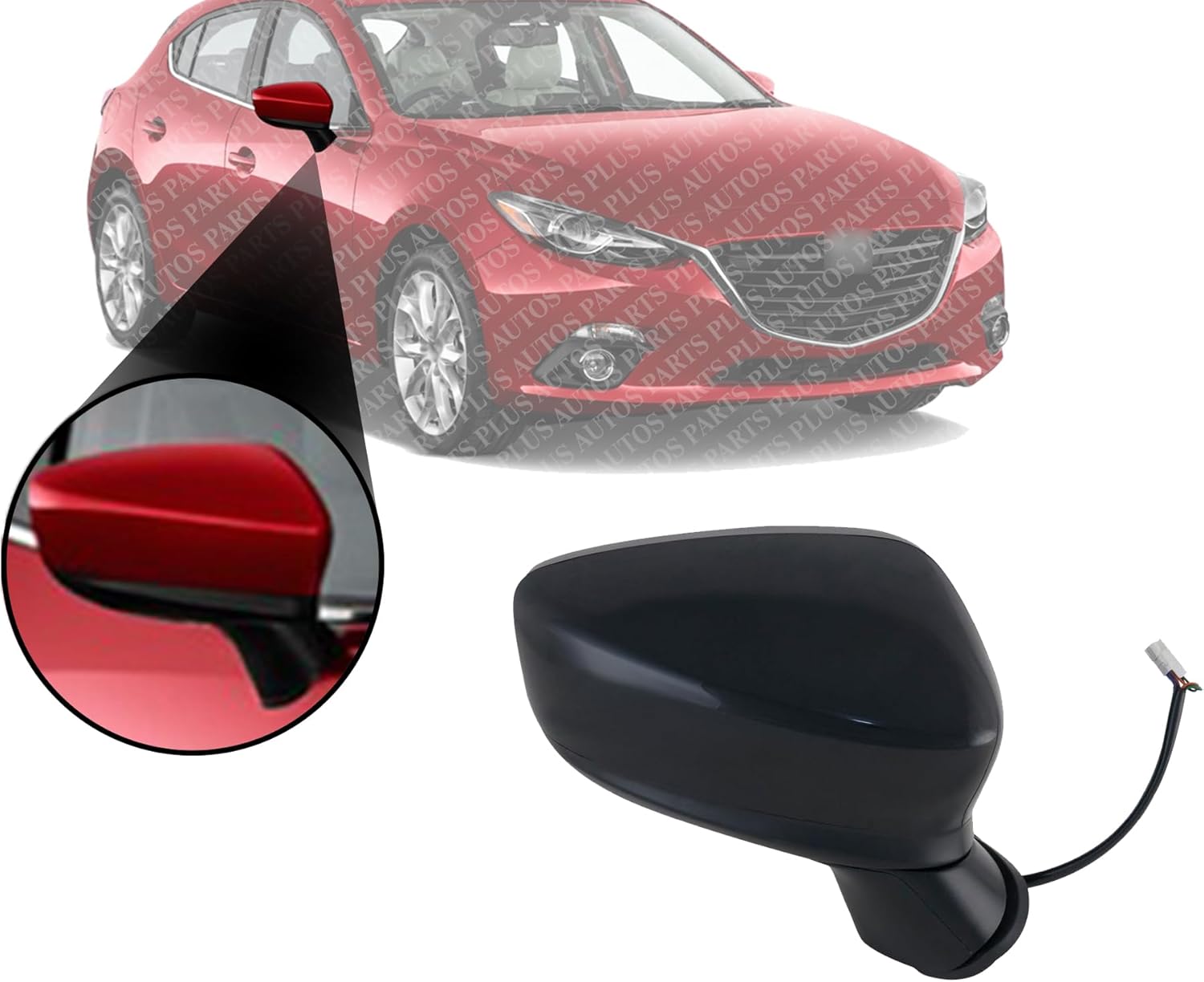Front Power Mirror Manual Folding Non-Heated Primed Right Passenger Side Direct Replacement Compatible With 2014-2016 Mazda 3 MA1321179 BHS269121E-PFM BJT869121A
