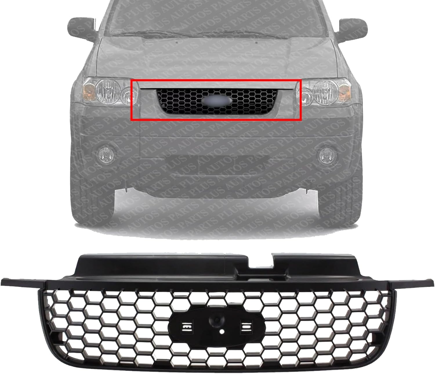 Front Grille Paintable Shell & Insert Plastic Direct Replacement Compatible With 2005-2007 Ford Escape FO1200446 5L8Z8200AAB