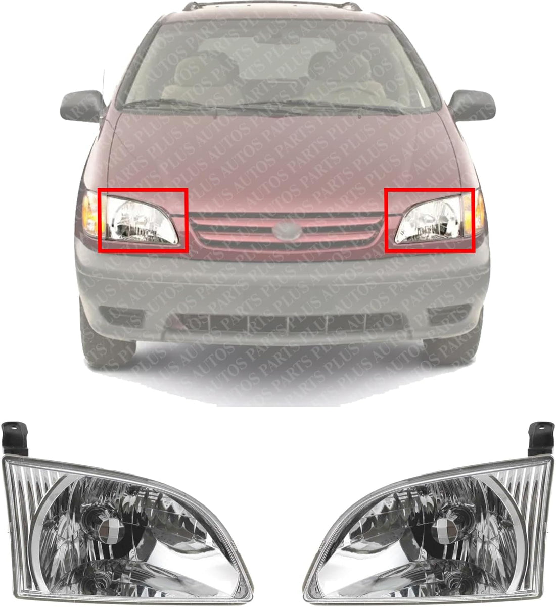 Set Of 2 Front Headlight Assembly Right Passenger & Left Driver Side Direct Replacement Compatible With 2001-2003 Toyota Sienna TO2502135 TO2503135 8115008020 8111008020