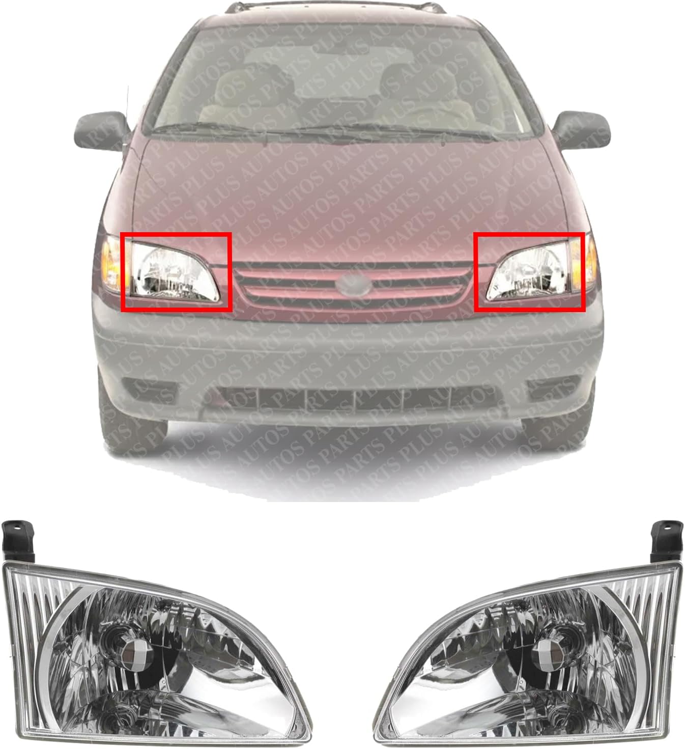 Set Of 2 Front Headlight Assembly Right Passenger & Left Driver Side Direct Replacement Compatible With 2001-2003 Toyota Sienna TO2502135 TO2503135 8115008020 8111008020