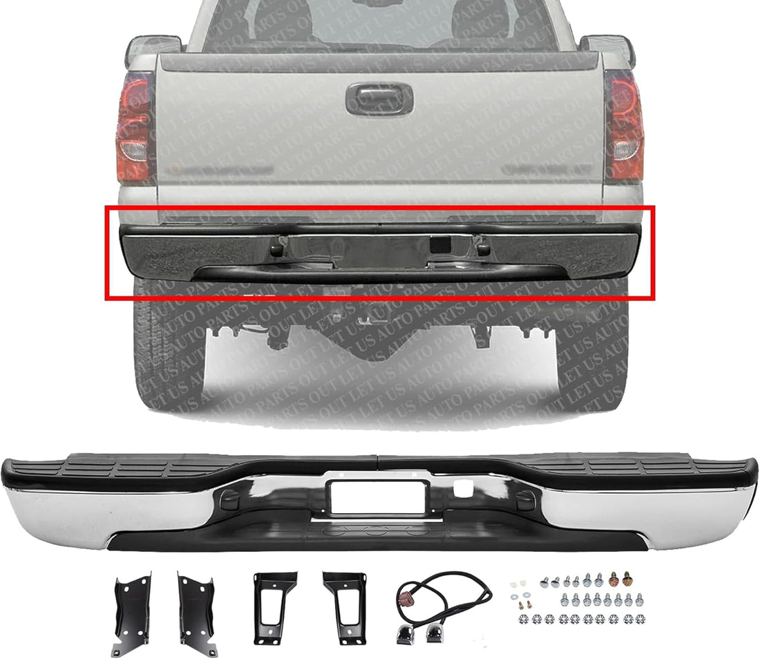 Rear Bumper Chrome Steel Fleetside Bed With Pad Provision & Mounting Bracket Direct Replacement Compatible With 2001-2006 Chevrolet Silverado/GMC Sierra 2500HD 3500 GM1103129
