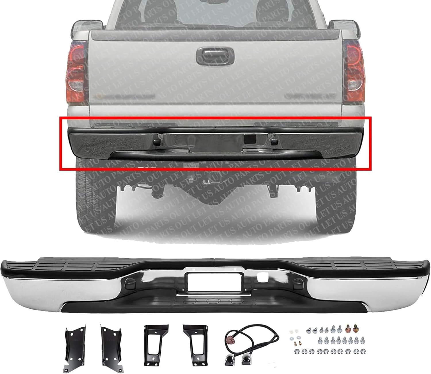 Rear Bumper Chrome Steel Fleetside Bed With Pad Provision & Mounting Bracket Direct Replacement Compatible With 2001-2006 Chevrolet Silverado/GMC Sierra 2500HD 3500 GM1103129