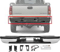Rear Bumper Chrome Steel Fleetside Bed With Pad Provision & Mounting Bracket Direct Replacement Compatible With 2001-2006 Chevrolet Silverado/GMC Sierra 2500HD 3500 GM1103129