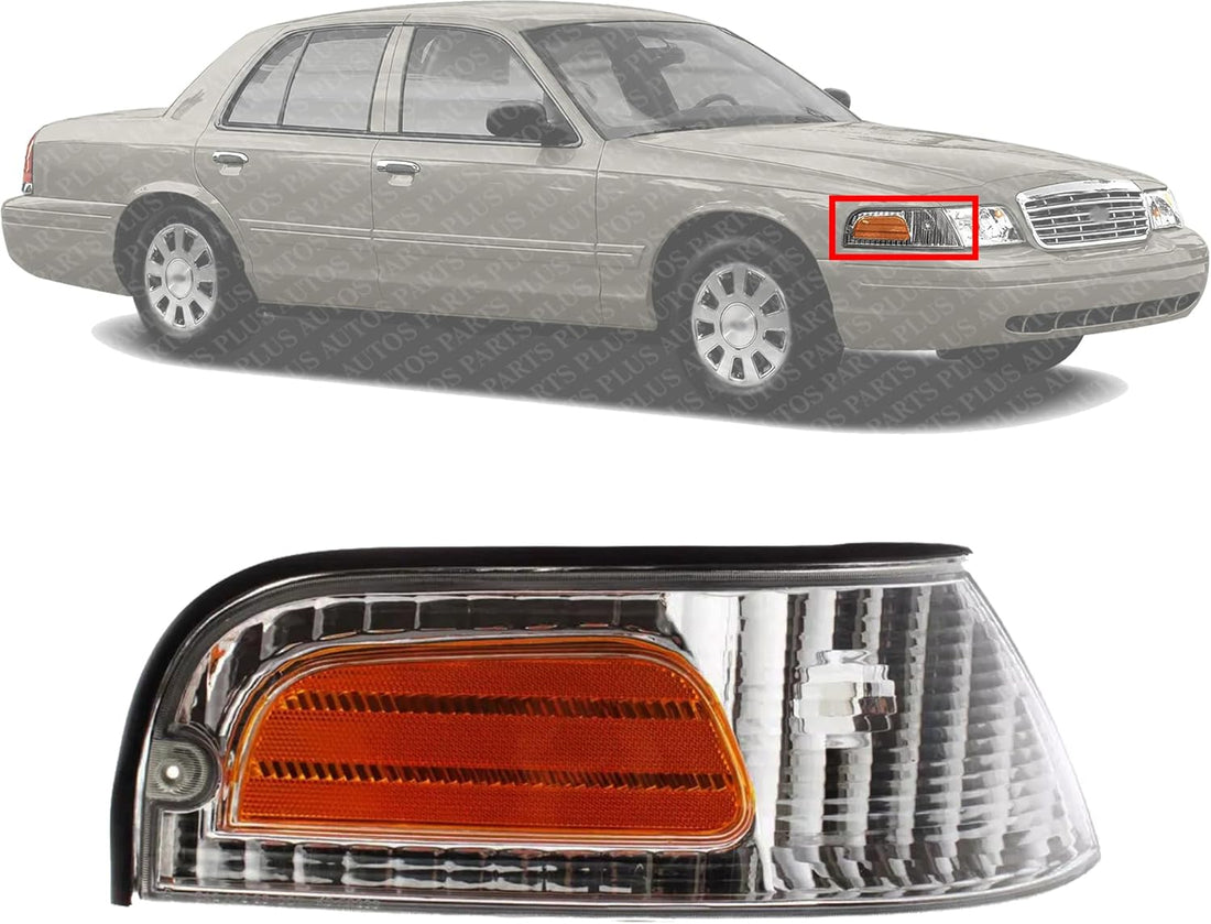 Front Corner Light Lens And Housing Side Marker Lamp Right Passenger Side Direct Replacement Compatible With 1998-2011 Ford Crown Victoria FO2521147 XW7Z15A201AB