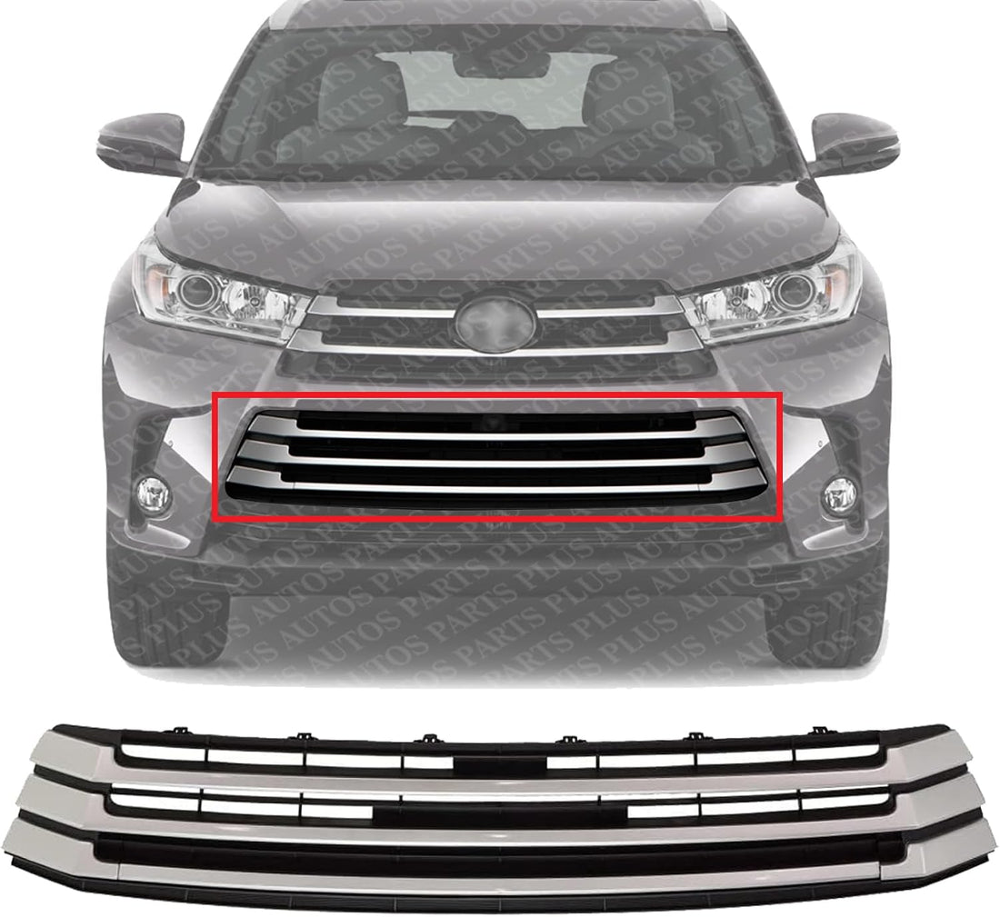 Front Bumper Grille Primed With Silver Molding Plastic Direct Replacement Compatible With 2017-2019 Toyota Highlander TO1036173 531020E070