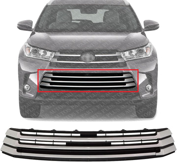 Front Bumper Grille Primed With Silver Molding Plastic Direct Replacement Compatible With 2017-2019 Toyota Highlander TO1036173 531020E070