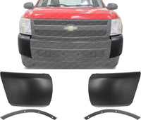 Front Bumper Outer Fillers Primed + End Caps Textured Plastic Left Driver & Right Passenger Side Direct Replacement Compatible With 2007-2013 Chevrolet Silverado 1500