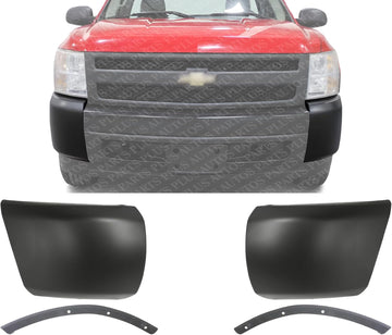 Front Bumper Outer Fillers Primed + End Caps Textured Plastic Left Driver & Right Passenger Side Direct Replacement Compatible With 2007-2013 Chevrolet Silverado 1500