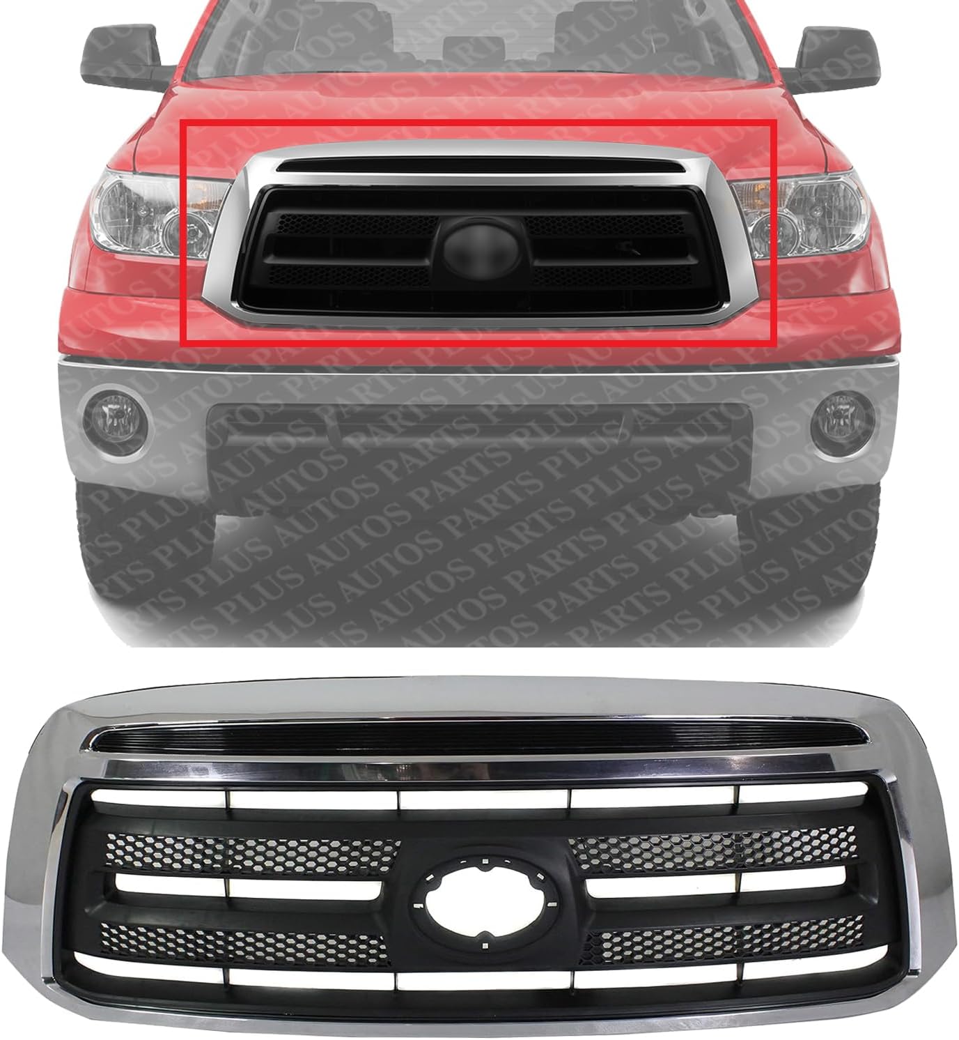 Front Grille Assembly Chrome Shell And Textured Insert Plastic Direct Replacement Compatible With 2010-2013 Toyota Tundra TO1200337 531000C230