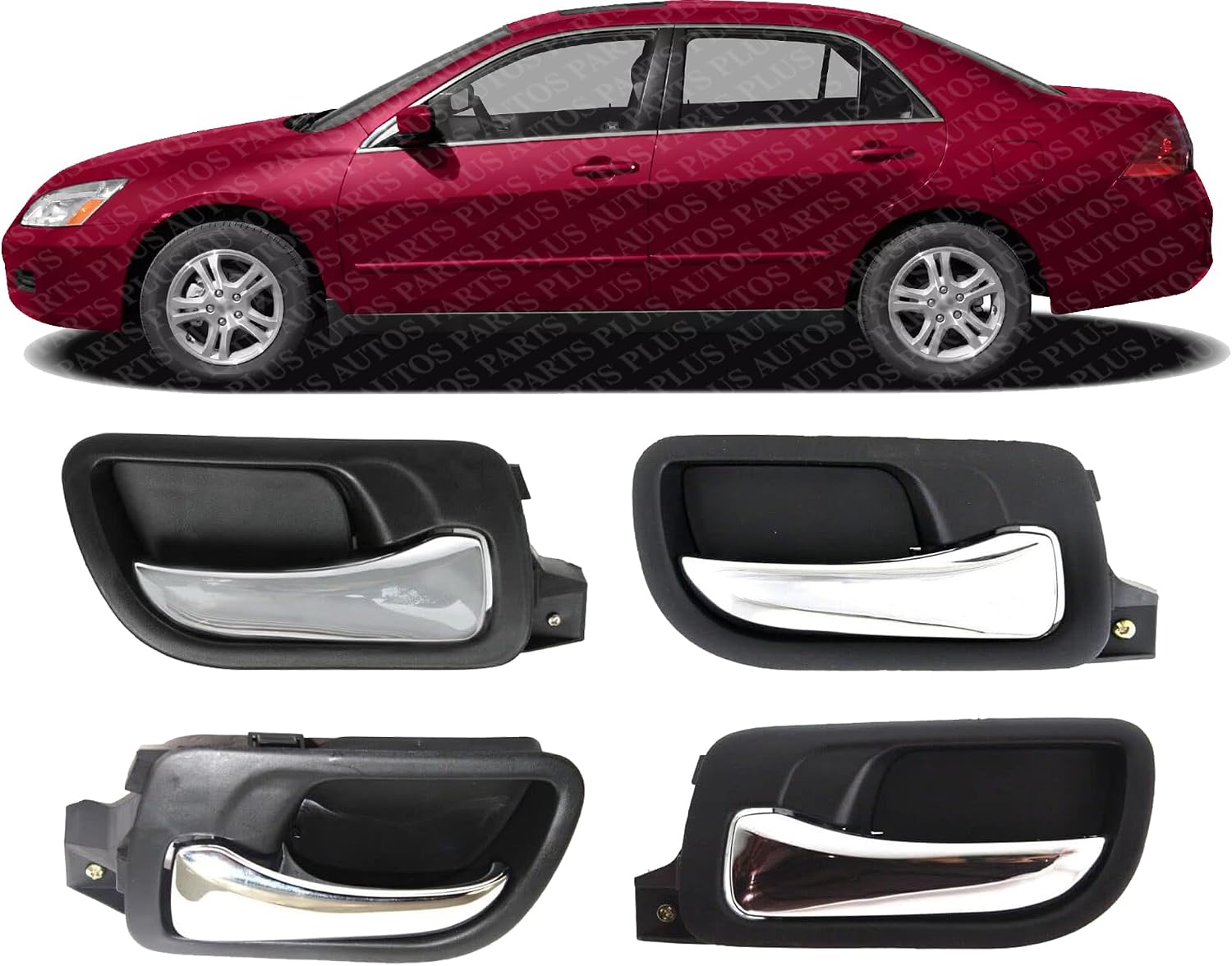 Front & Rear Interior Door Handles Bezel with Chrome Lever Plastic Right Passenger & Left Driver Side Direct Replacement Compatible with 2003-2007 Honda Accord HO1353132 HO1352132