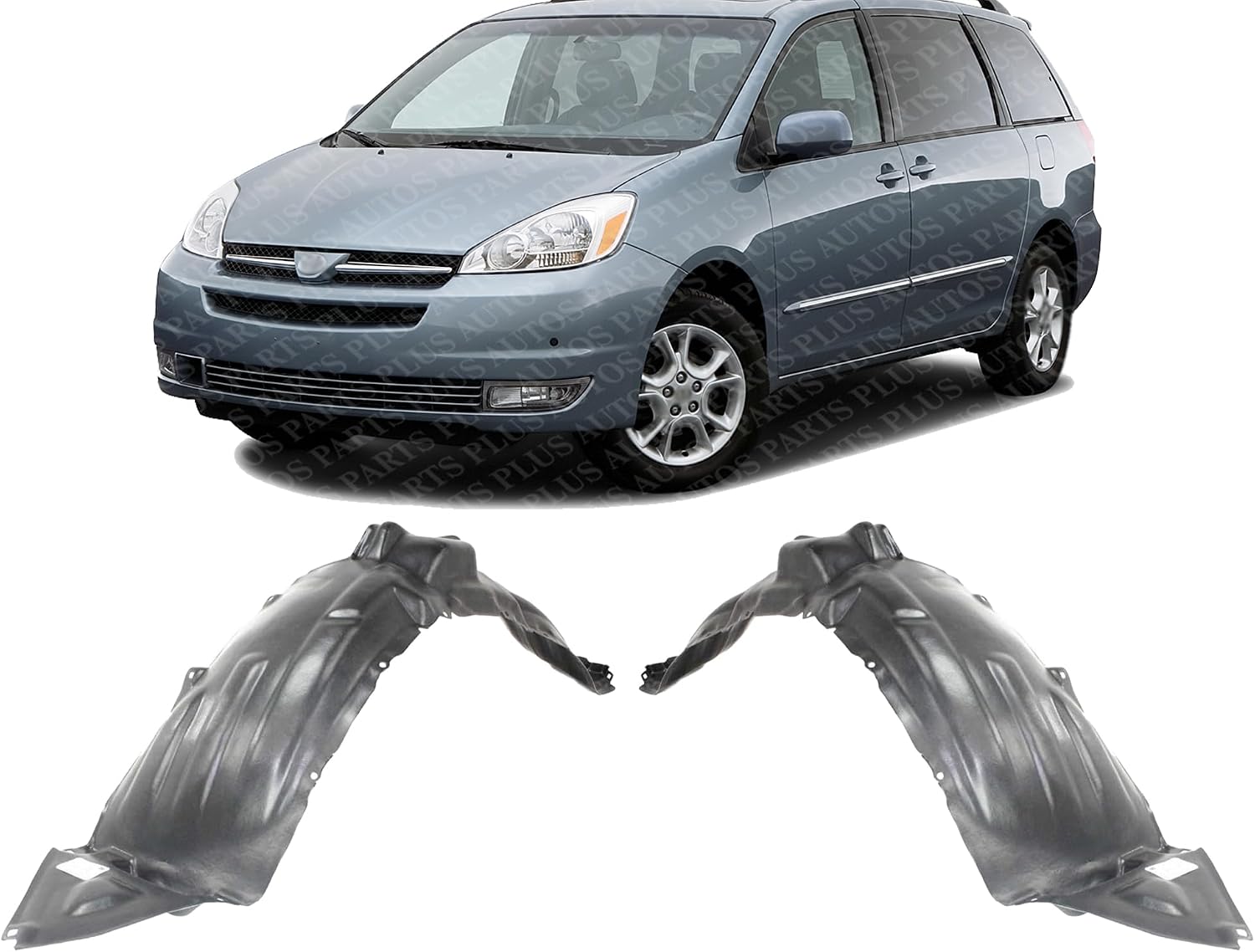 Set Of 2 Front Fender Liner Plastic Left Driver & Right Passenger Side Direct Replacement Compatible With 2004-2005 Toyota Sienna TO1249130 TO1248130 53875AE010 53876AE010