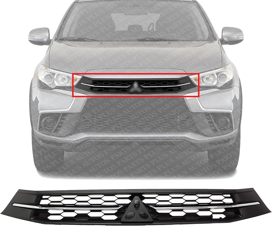 Front Grille Primed Plastic With Chrome Molding Direct Replacement Compatible With 2018-2019 Mitsubishi Outlander Sport/RVR MI1200274 6402A504