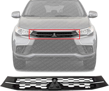 Front Grille Primed Plastic With Chrome Molding Direct Replacement Compatible With 2018-2019 Mitsubishi Outlander Sport/RVR MI1200274 6402A504