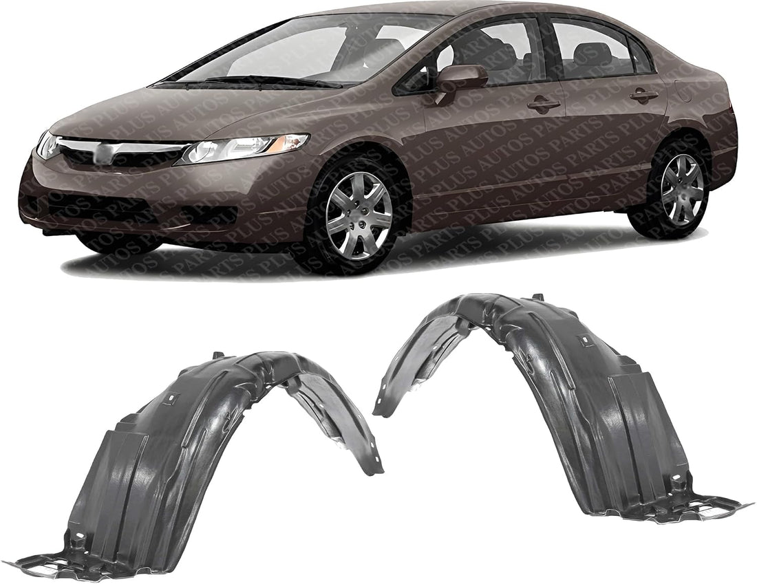 Set Of 2 Front Fender Liner Right Passenger & Left Driver Side Direct Replacement Compatible With 2006-2011 Honda Civic HO1251107 HO1250107 74101SNAA10 74151SNAA10
