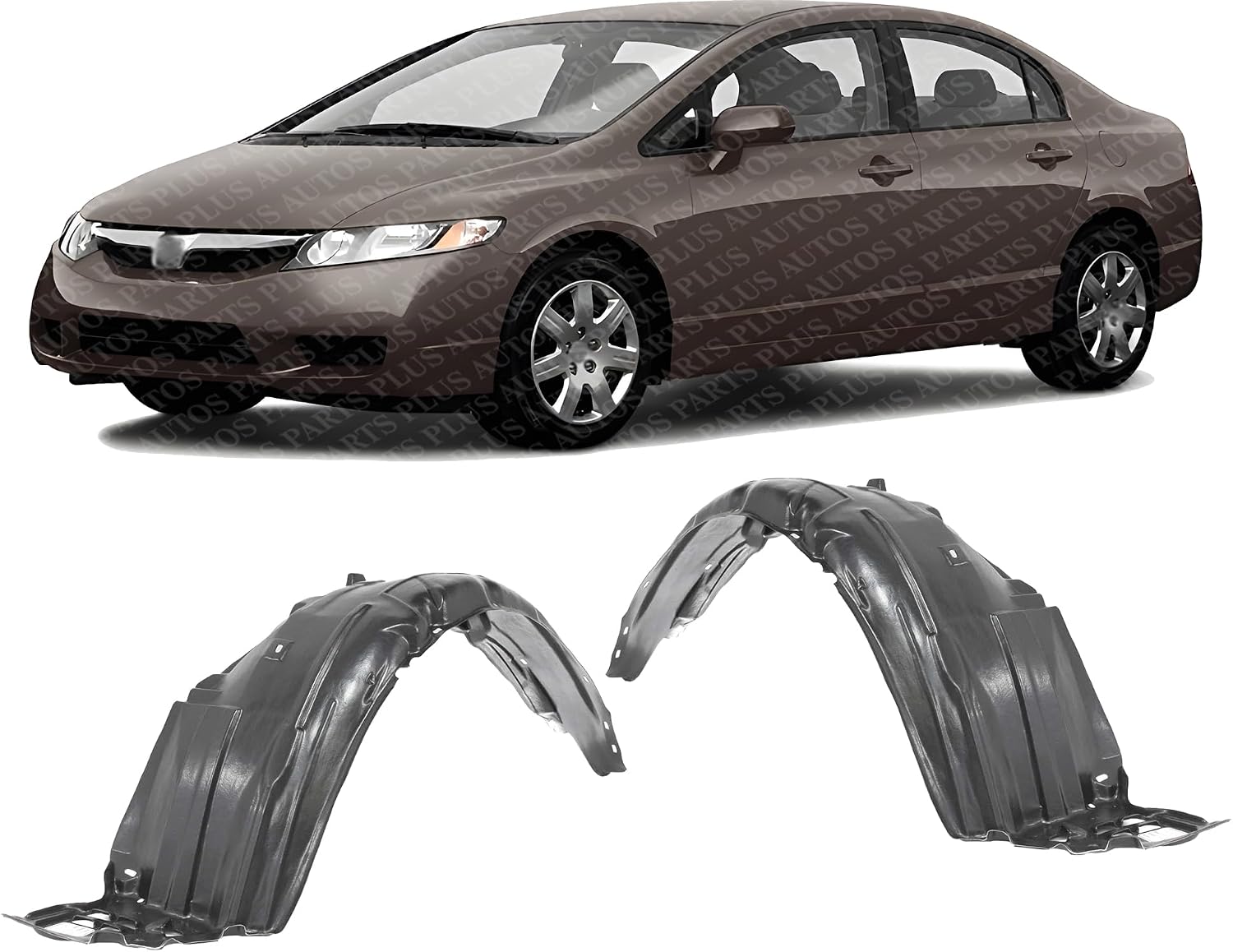 Set Of 2 Front Fender Liner Right Passenger & Left Driver Side Direct Replacement Compatible With 2006-2011 Honda Civic HO1251107 HO1250107 74101SNAA10 74151SNAA10