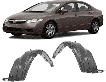 Set Of 2 Front Fender Liner Right Passenger & Left Driver Side Direct Replacement Compatible With 2006-2011 Honda Civic HO1251107 HO1250107 74101SNAA10 74151SNAA10