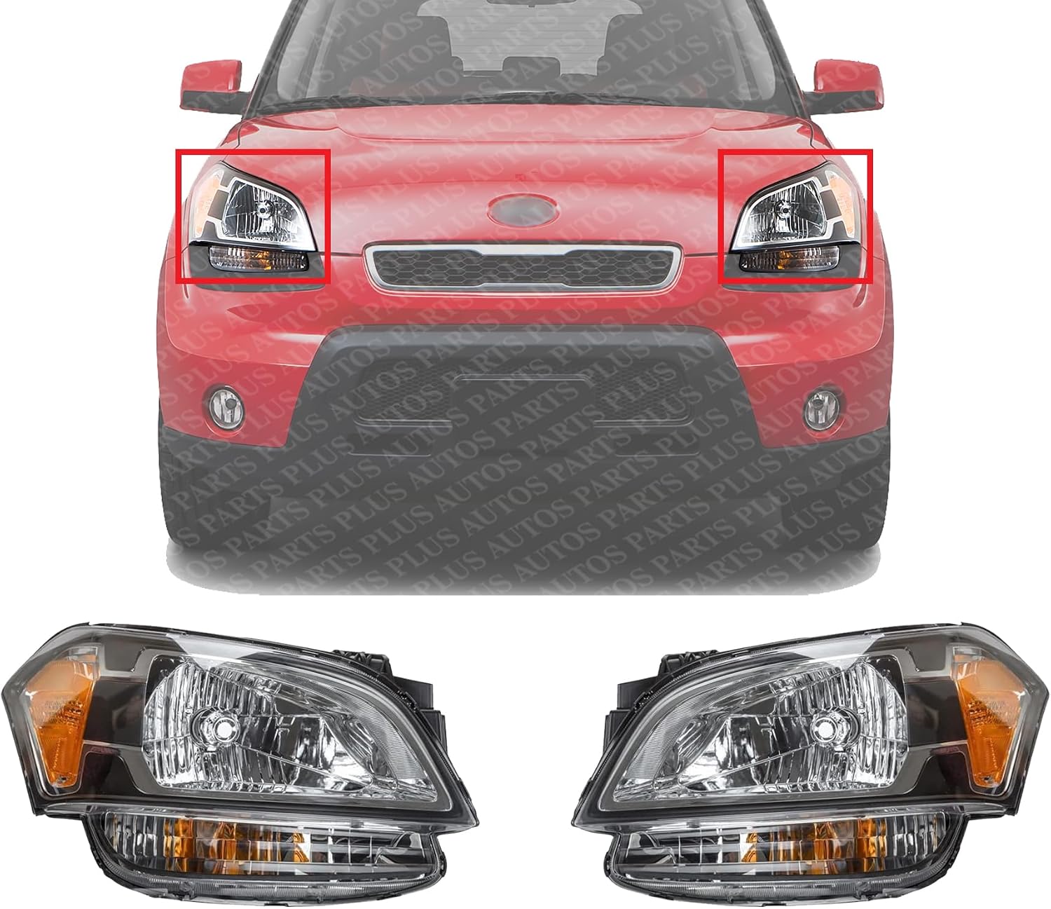 Set Of 2 Front Head Light Assembly Plastic Left Driver & Right Passenger Side Direct Replacement Compatible With 2010-2011 Kia Soul KI2503139 KI2502139 921022K030 921012K030