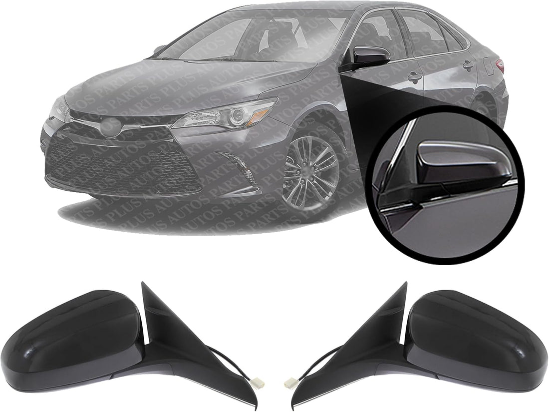 Set Of 2 Front Power Mirror Manual Folding Heated Primed Plastic Right Passenger & Left Driver Side Direct Replacement Compatible With 2016-2017 Toyota Camry TO1320363 TO1321363
