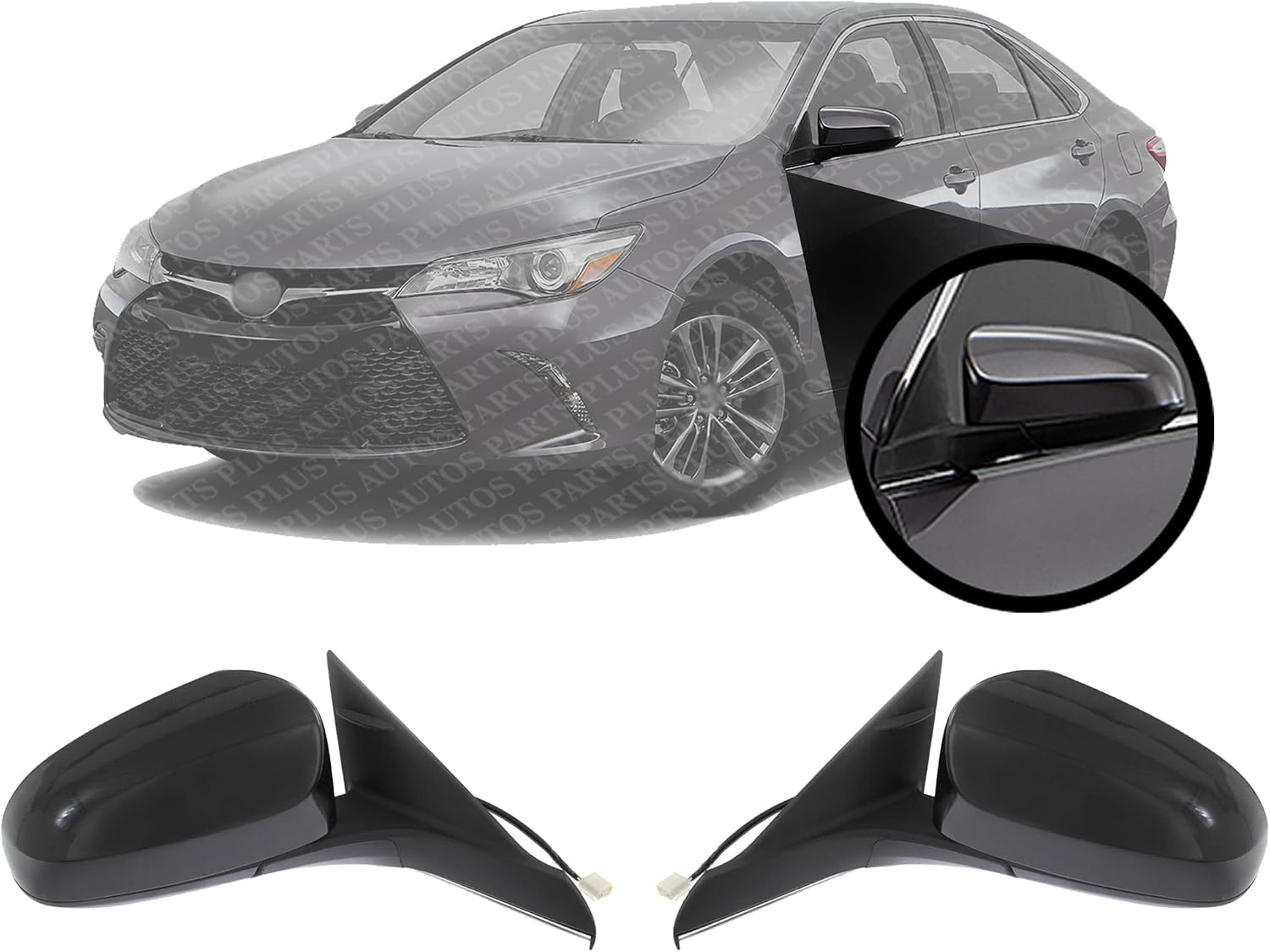Set Of 2 Front Power Mirror Manual Folding Heated Primed Plastic Right Passenger & Left Driver Side Direct Replacement Compatible With 2016-2017 Toyota Camry TO1320363 TO1321363