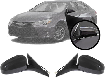 Set Of 2 Front Power Mirror Manual Folding Heated Primed Plastic Right Passenger & Left Driver Side Direct Replacement Compatible With 2016-2017 Toyota Camry TO1320363 TO1321363