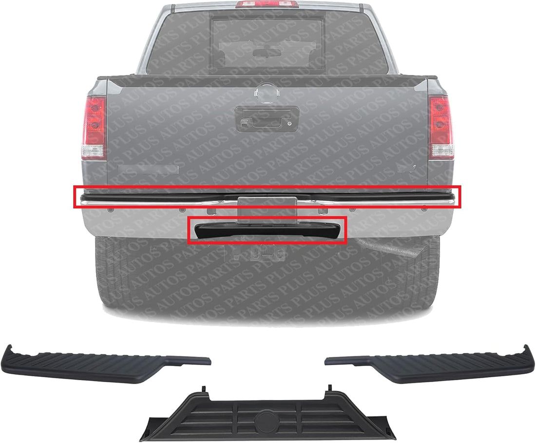 Rear Bumper Step Pad Center + Right Passenger & Left Driver Side Textured Plastic Direct Replacement Compatible With 2004-2015 Nissan Titan NI1196100 NI1197100 NI1191100 850637S200