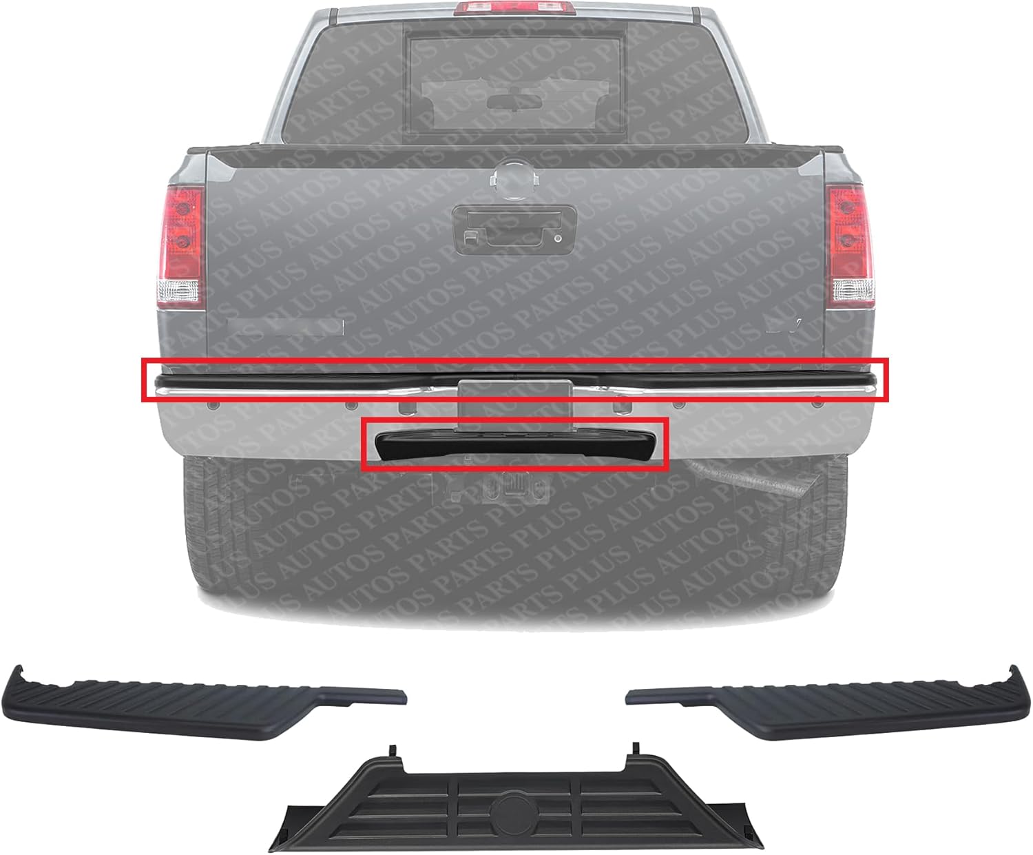 Rear Bumper Step Pad Center + Right Passenger & Left Driver Side Textured Plastic Direct Replacement Compatible With 2004-2015 Nissan Titan NI1196100 NI1197100 NI1191100 850637S200