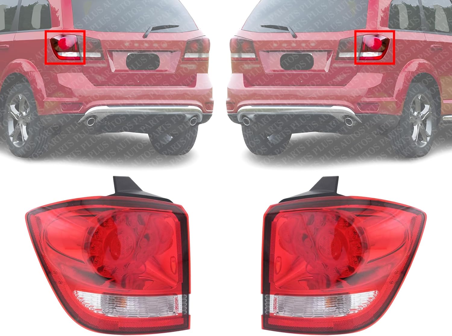 Set Of 2 Tail Light Outer Assembly Chrome Interior Left Driver & Right Passenger Side Direct Replacement Compatible With 2009-2020 Dodge Journey CH2805105 CH2804105 68078464AD
